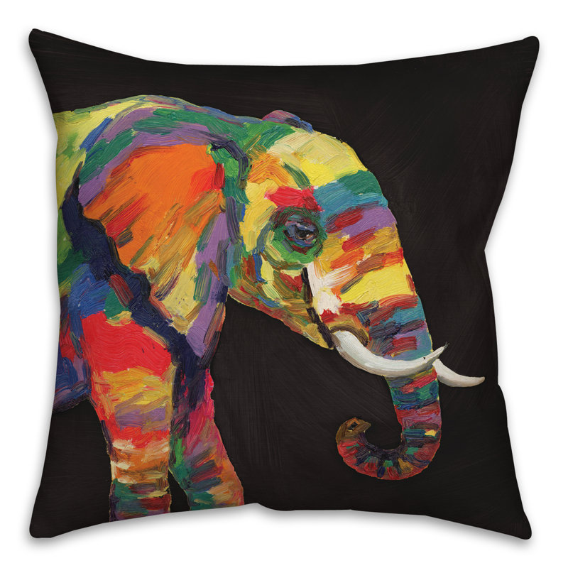 Housse de coussin carrée d’extérieur Bright Elephant, Noir