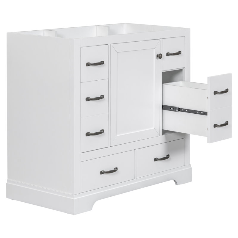 Base de meuble-lavabo moderne 36 "avec tiroirs et tablette réglable Arvin, Blanc
