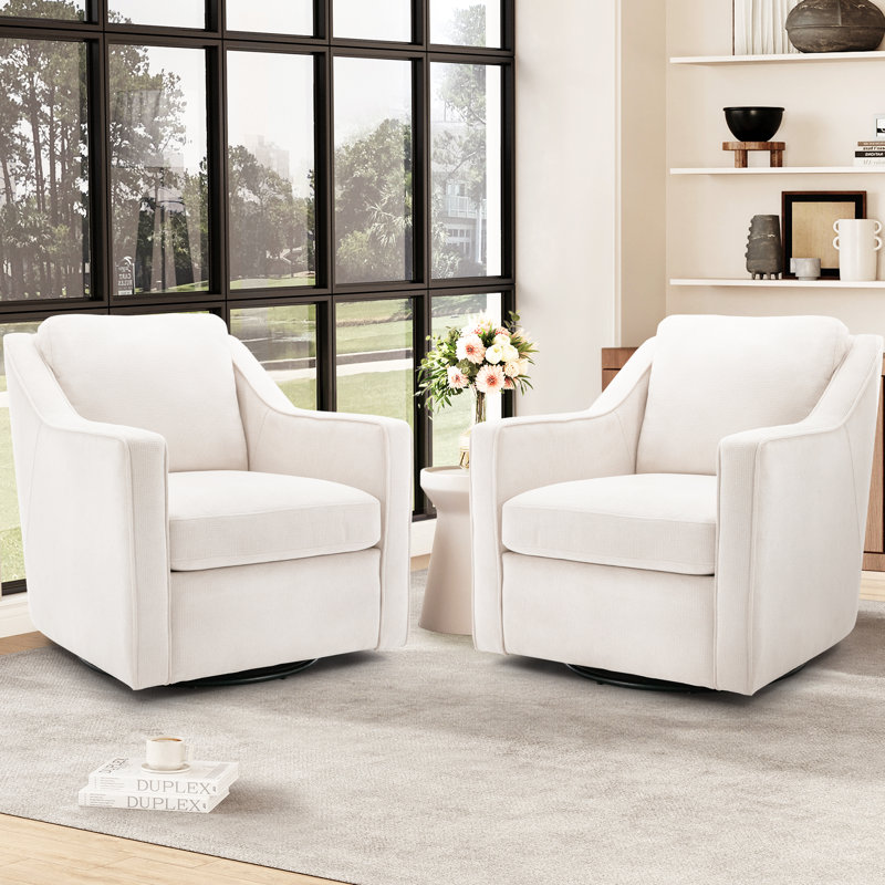 Charitini Big & Tall Removable Wide Swivel Accent Chair, Full Back Upholstered Fabric Lounge Chair, 360° Rotation, Modern Living Room Accent Chair