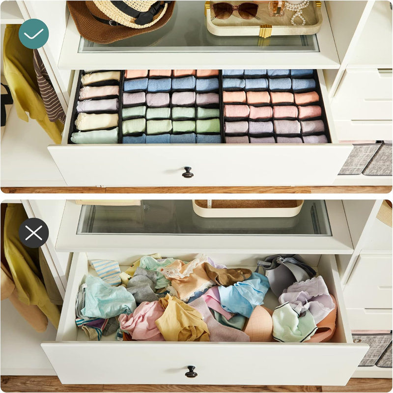 Set Of 8 Underwear Drawer Organisers, Drawer Dividers, Foldable, For Bras Undies Socks Ties, Fabric Storage Boxes For Closet Wardrobe Shelves, RUS008M01