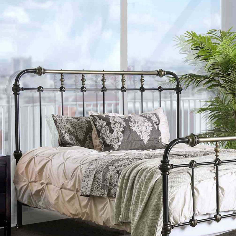 Transitional Style Antique Black Queen Size Bed, Queen