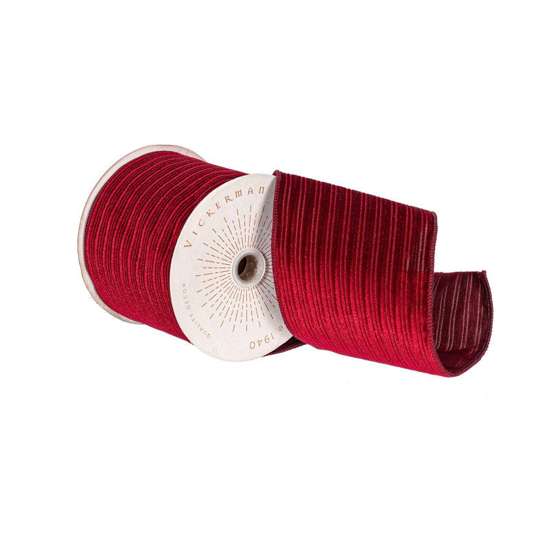 Vickerman 10yd Velvet Lined Satin Back Ribbon., Burgundy, 0.2" H x 360" W x 4" D