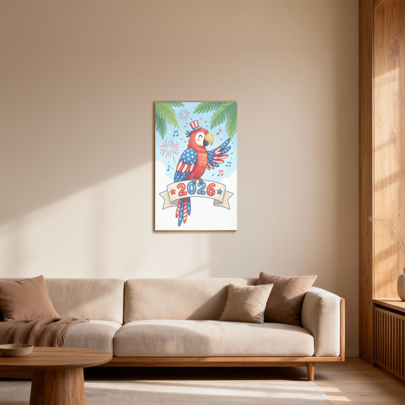 Motif de perroquet à la mode avec chapeau et étoiles, H 36 po x l 24 po