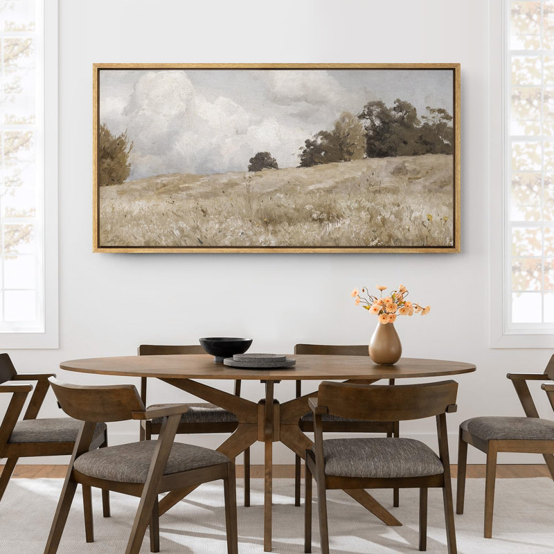Rustic Countryside Clouds Natural Landscape, reproduction d'art sur toile, H 30 po x l 60 po, Naturel