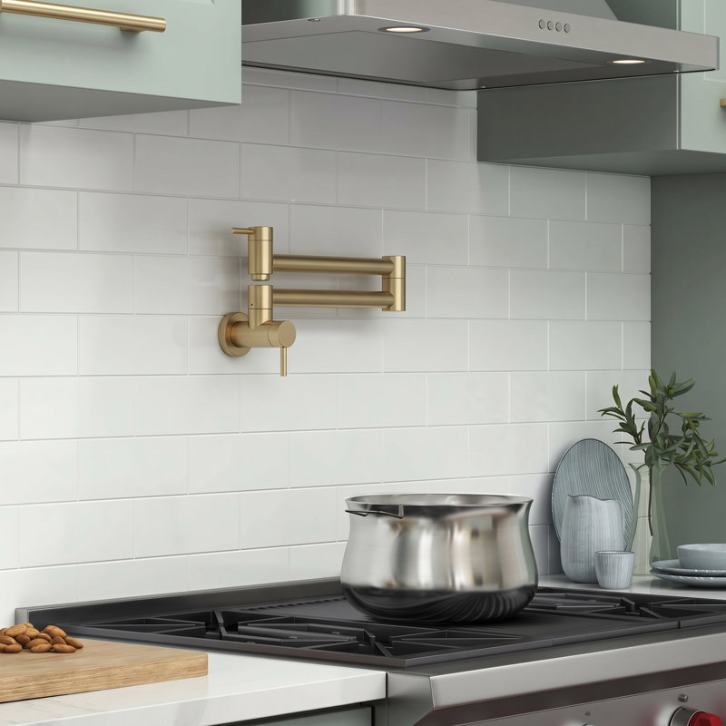 Circular Pull Down Pot Filler with Accessories, Brushed Gold