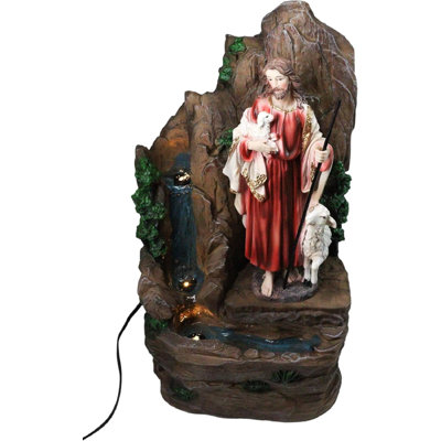 Jesus The Good Shepherd Catholic Devotion Water Fountain Feature Sculpture 16"H