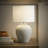 Takefumi Linen Drum Lamp Shade Stone Grey Ribbed Ceramic Small Table Lamp with Bulb-2094393056