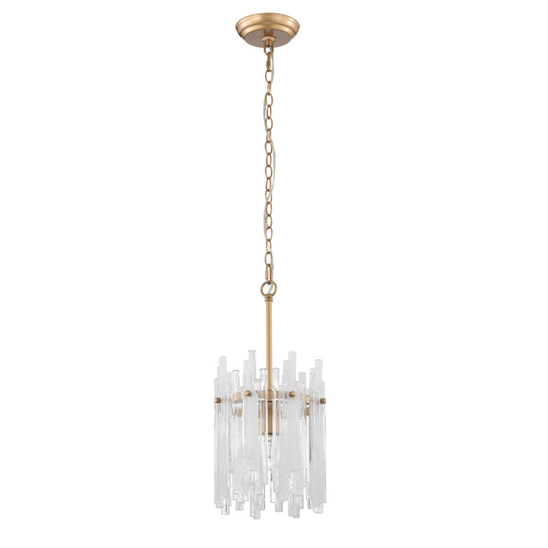 Lustre tambour en bronze brillant à 1 lumière Westford avec barres en verre transparent