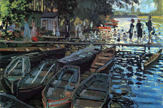 «Bathers at La Grenoullière» par Claude Monet - reproduction d'art, H 28 po x l 42 po x P 1,5 po