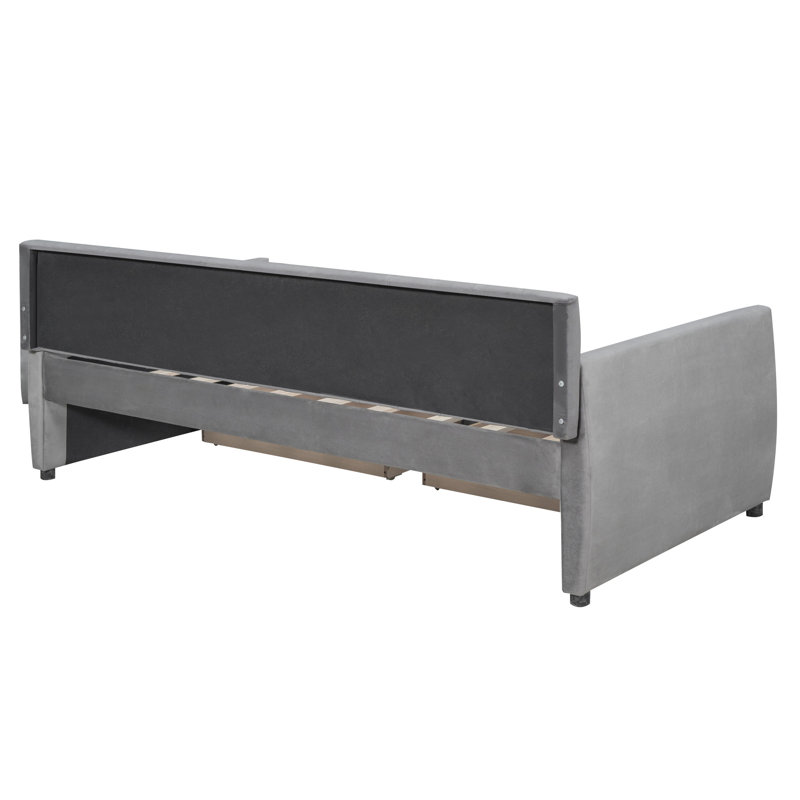 Twin Size Upholstered Daybed With Drawers, Gray
