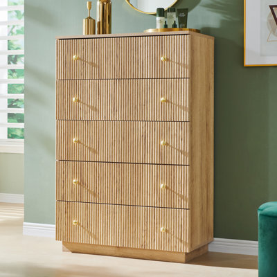 Aberdeen Fluted 5-Drawer Dresser, 45" Tall Dresser Storage Organizer, Chest of Drawers with Deep Storage, Modern Bedroom Chest for Closet Hallway, Entryway, Living Room, Natural