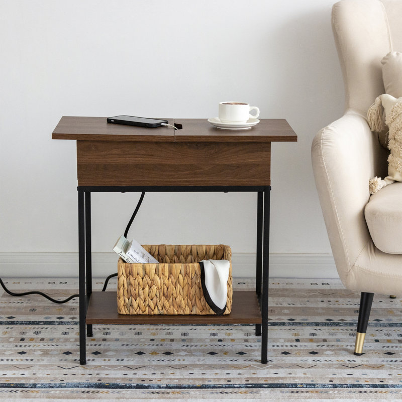 Table de bout rabattable avec tablette de rangement et prise Kaveesh