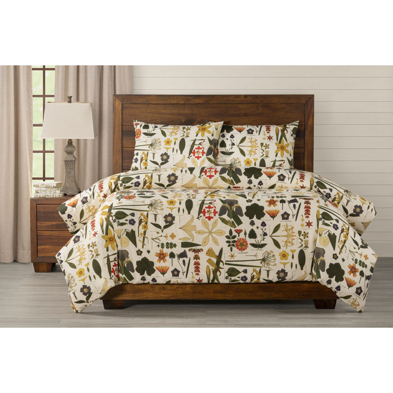 Botanical Print Duvet Cover Set, California King Duvet Cover + 2 King Shams