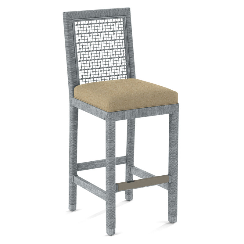Pine Isle Bar Stool, Sunbrella Beige Pinstripe; 6205-74, Nickel