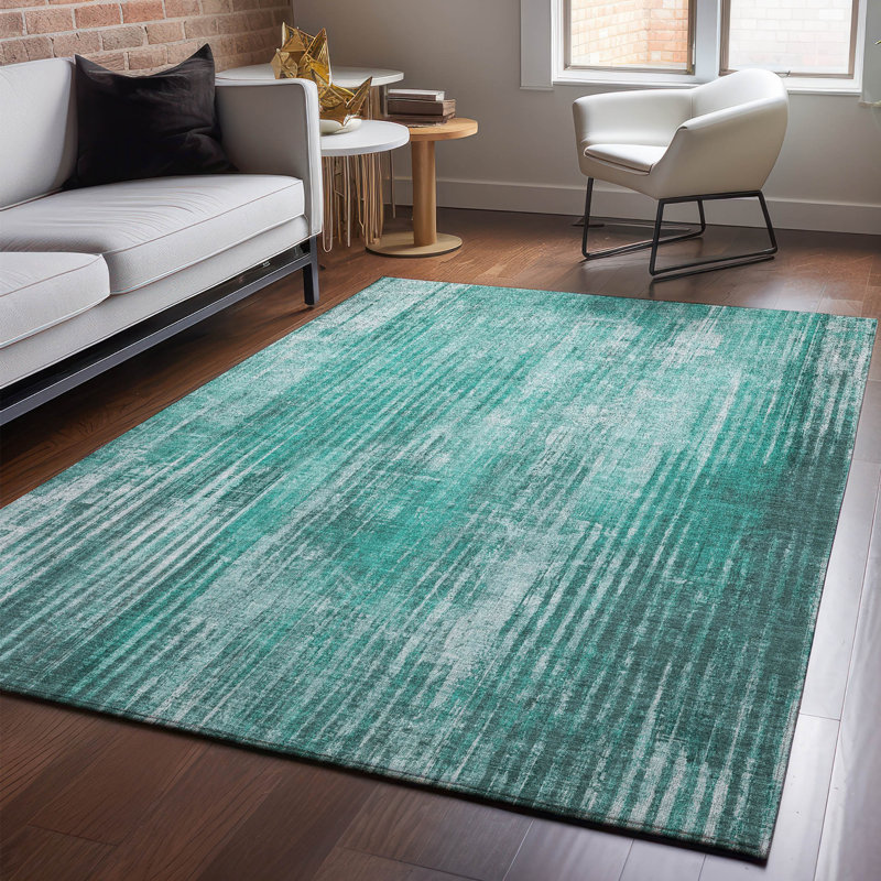 Red and Beige Striped Washable Synthetic Rug 46" x 30"