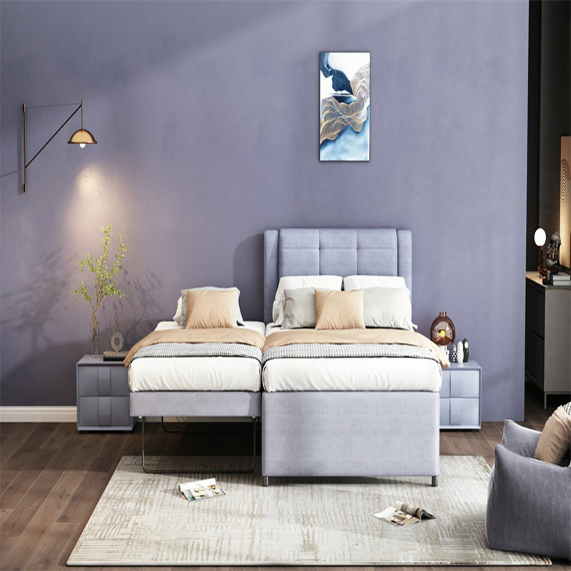 Lit plateforme double avec lit gigogne multifonctionnel, gris, robuste et confortable, gris