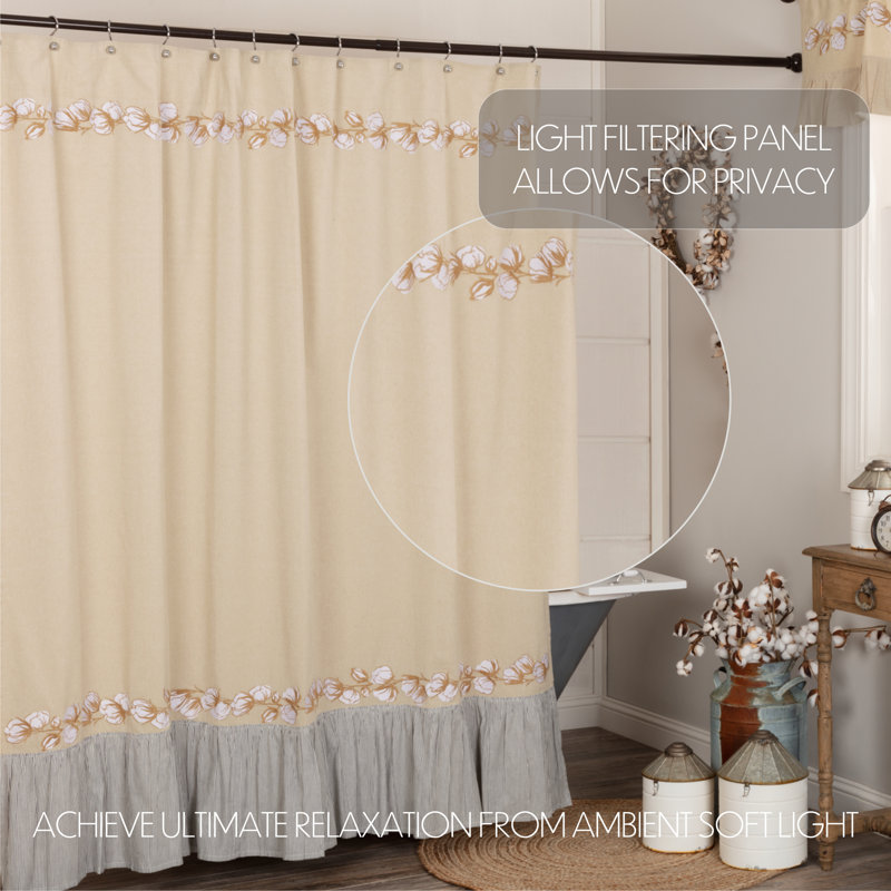Ashmont Khaki Tan Cotton Shower Curtain with Ruffled Edge