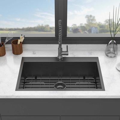30 Drop In Kitchen Sink - Topmount Gunmetal Black Stainless Steel 16 Gauge Singe Bowl Kitchen Sink Basin