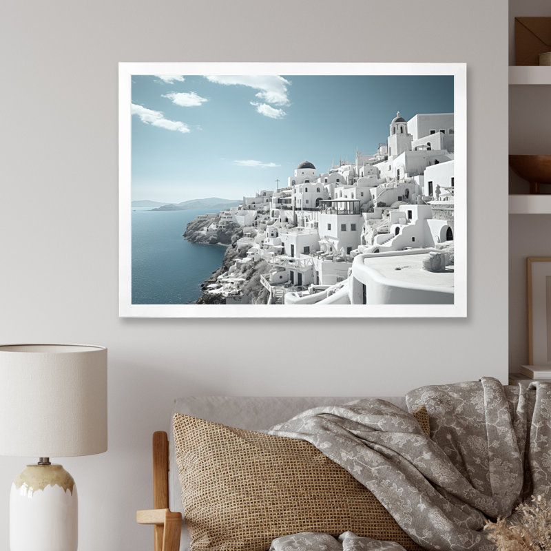 Grèce, Santorini, beau paysage urbain III - Grèce, art mural encadré, Cadre simple blanc, H 30 po x l 40 po x P 1,5 po