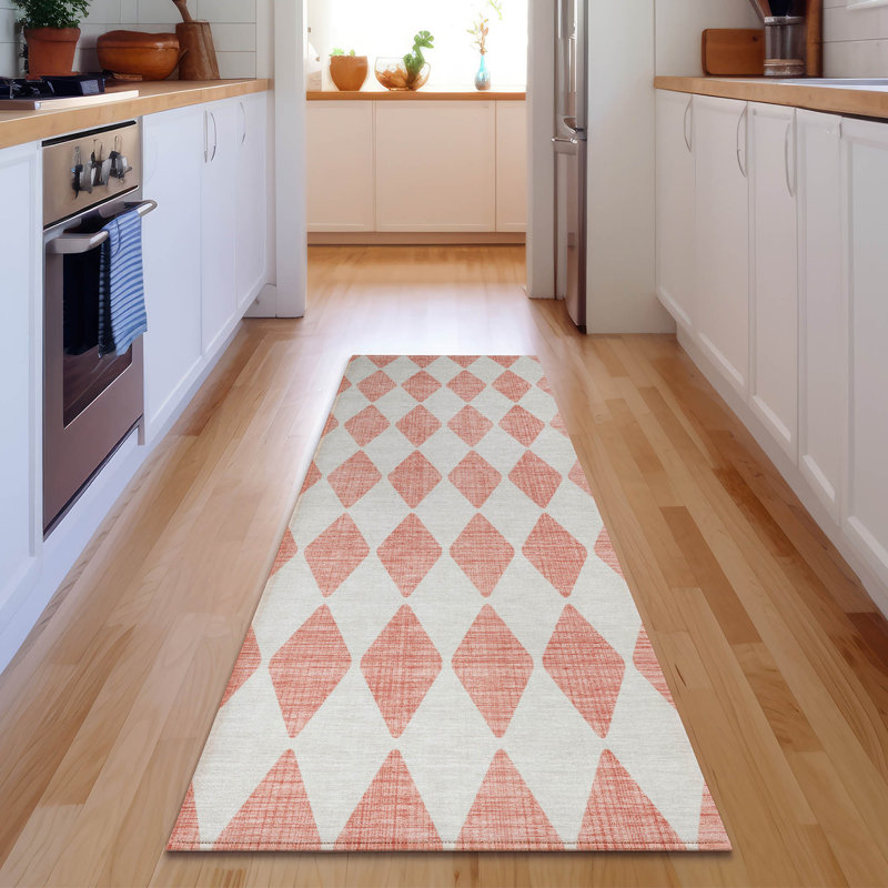 Premium Machine Washable Cerrito AMF578 Salmon Rug, Runner 2'3" x 7'6"