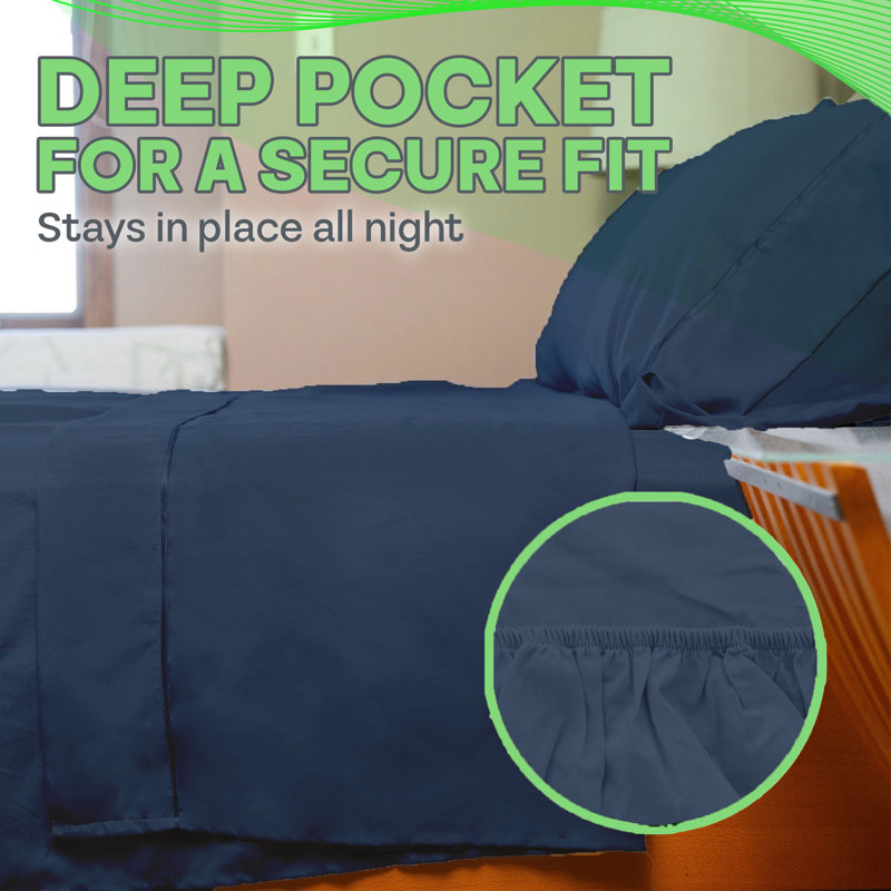 Ultra Soft Bamboo Sheet Set - 4 Pc Set - Wrinkle Resistant - Cooling Sheets with Deep Pockets, Navy