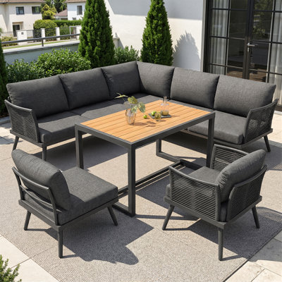 7-seater L-shaped Garden Sofa Set With Woven Armrests