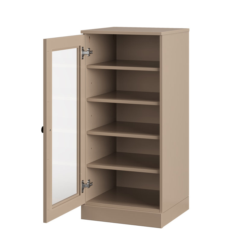 Armoire de rangement à chaussures 100% en bois massif à porte étroite en verre avec tablettes réglables, rangement empilable peu encombrant, l 16,5 po x H 35,75 po