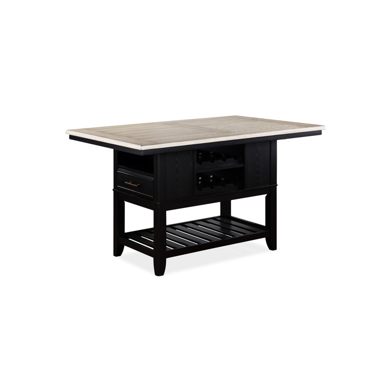 1Pc Counter Height Table With Storage Drawers Wine Rack Open Shelf  Finish Dining Room Wooden Furniture, Black, Grey