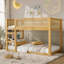 Lit superposé simple au-dessus d'un lit simple avec tablettes de rangement, lit superposé bas avec garde-corps en rotin, naturel-596845988