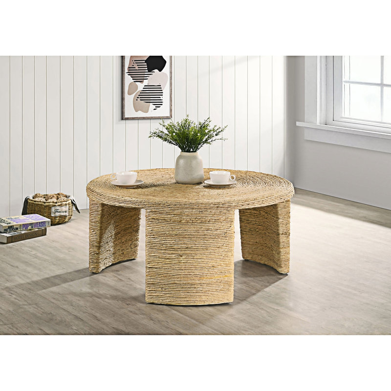 Table basse ronde en rotin tissé