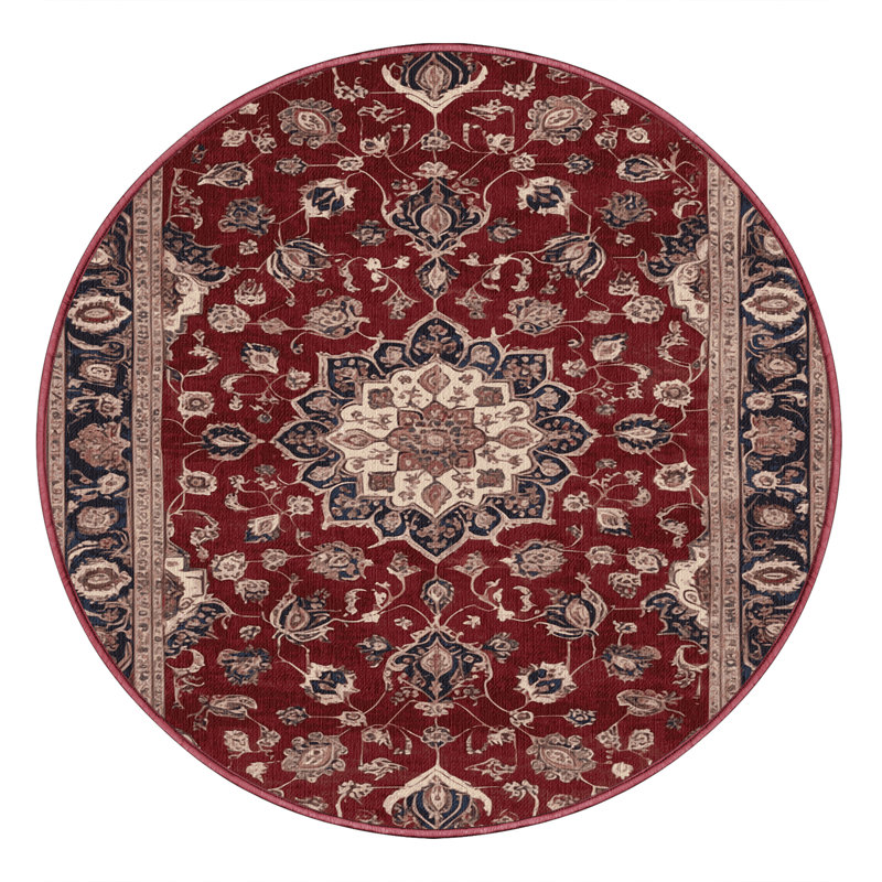 Tapis rouge persan lavable à la machine, Rond 5 pi