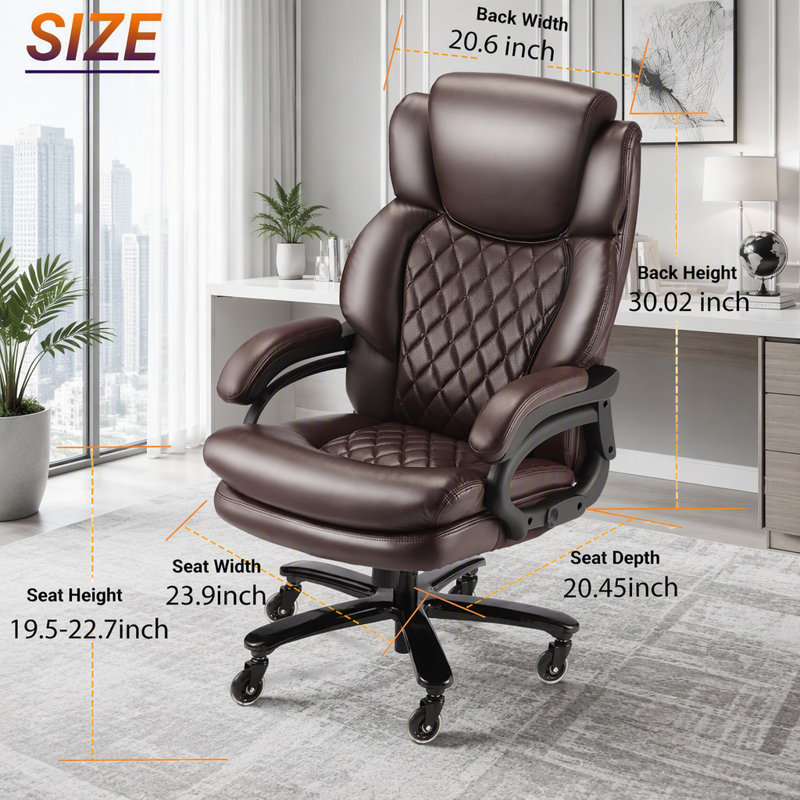 Fauteuil de direction Big & Tall pour personnes lourdes, Noir