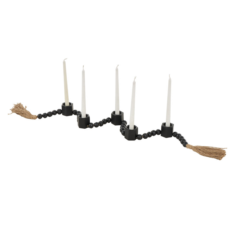 Porte-bougie brun avec guirlande Mango, H 2 po x l 42 po x P 1,5 po