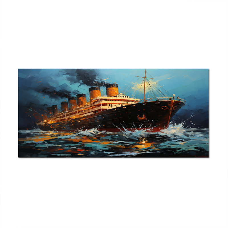 Boat Titanic Collage Interwoven II - Imprimé, Toile tendue, H 28 po x l 60 po x P 1,5 po