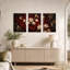 Ensemble de 3 toiles murales « Fleurs crème à pointes sur fond rouge foncé »-2027827954