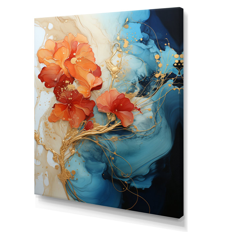 Breelan Orange Teal Abstract Fractal on Canvas Print, 32" H x 24" W, Wrapped Canvas, No Frame