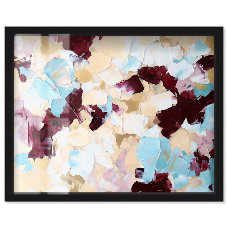 «Crimson and Blue Shadowbox Print Abstract Decor» par Art Remedy, H 31 po x l 37 po, Noir
