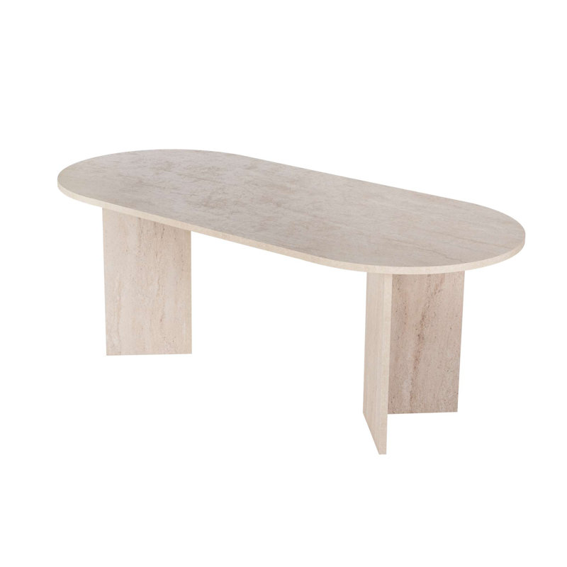 Modern Dining Table, Travertine Color, 32 kg Capacity, 100% Melamine Coated Particle Board, Dimensions: 180 x 75 x 90 cm
