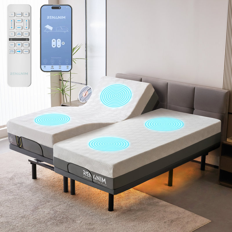 Adjustable Bed With 10" Hybrid Mattress Included Massage, USB, Underbed Light, Wireless Remote & App Control, Split King