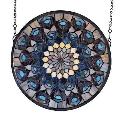 Tiffany Peacock Feather Medallion Stained Glass Window
