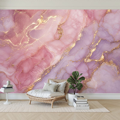 Wall Mural Peel and Stick Wallpaper Pink marble Effect rose gold Self-Adhesive Removable Contact Paper Wall Decor for Living Room Bedroom 100"H x 144"W