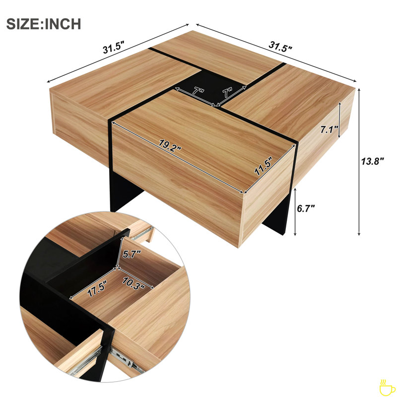 Coffee Table With 4 Hidden Storage Compartments, Square Cocktail Table With Extendable Sliding Tabletop, UV High-Gloss Design Center Table