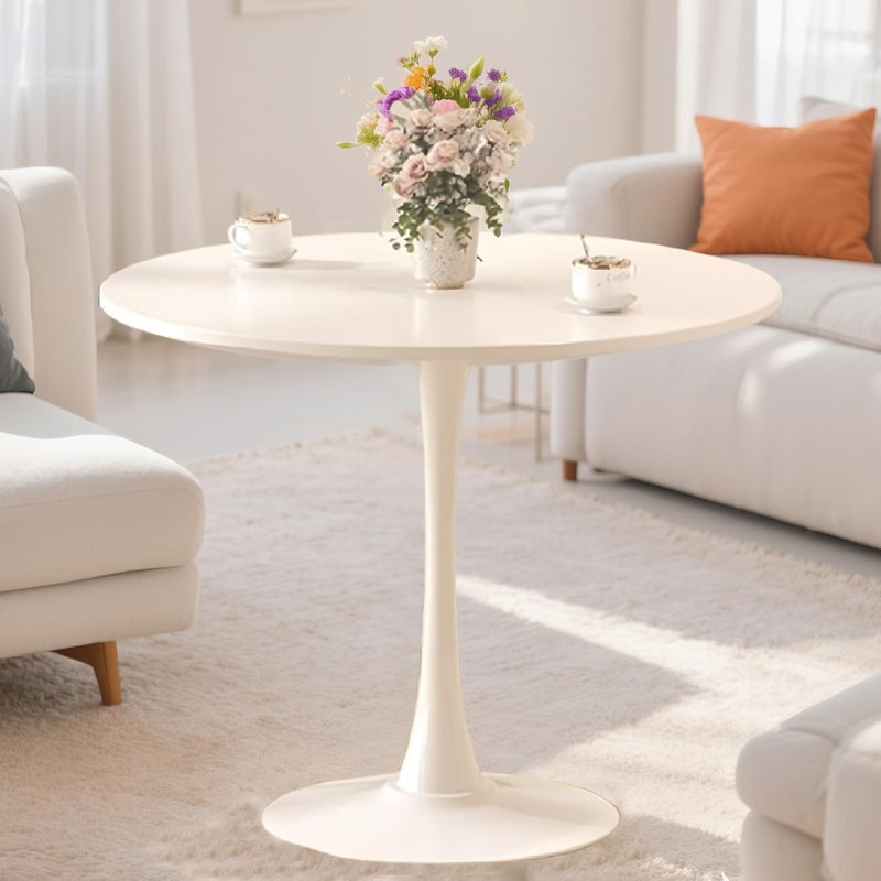 Table de salle à manger ronde 31,5 ", plateau avec base en métal, Blanc