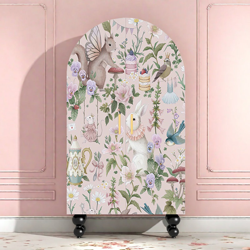 Armoire-penderie moderne à double porte arquée, Noir / Rose
