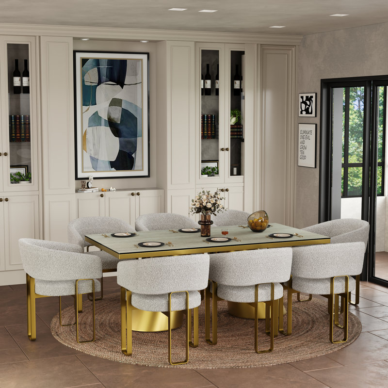 Chaise de salle à manger avec accoudoirs, chaise de salle à manger en forme de tonneau Boucle Barrel blanc de luxe avec pieds en U brossés pour la cuisine, la chambre à coucher et la salle de maquillage