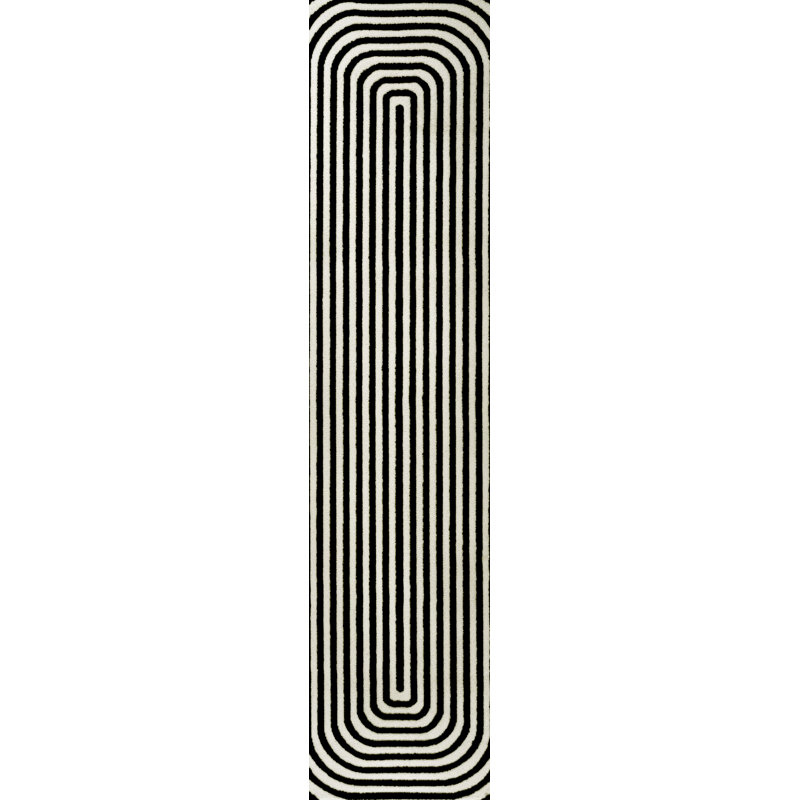 Tapis noir / blanc Freya Modern, Tapis de couloir 2 pi x 8 pi
