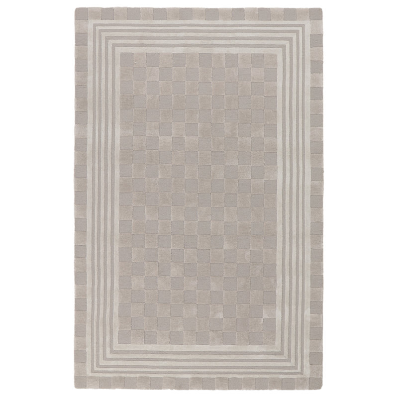 Light Gray Tonal Check Rug, Rectangle 5' x 8'