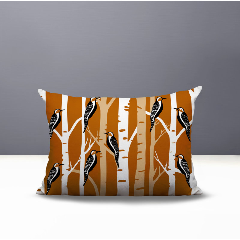 Oreiller réversible intérieur / extérieur Fiore Bird, Orange, Rectangle H 14 po x l 20 po