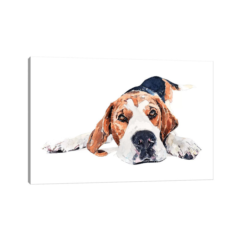 « Beagle Play Time » par Edwatercolours-impression, Pas de tapis, H 18 po x l 26 po x P 1,5 po, Toile tendue