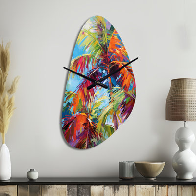 Popart Palm Trees II - Fall Shape Large Multi-Colour Wall Clock Sculpture